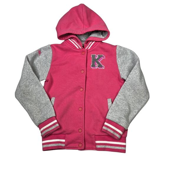 Kappa Kids Varsity Sweatshirt Hoodie Jacket Pink Gray Girls L/XL - Picture 1 of 6